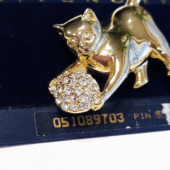 Givenchy Cat Kitten Brooch Pin Vintage NWT Gold Tone Swarovski Crystals - Picture 4 of 15